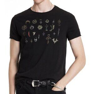 John Varvatos Men's Short Sleeve Pendants Metallic Graphic Crew T-Shirt Black
